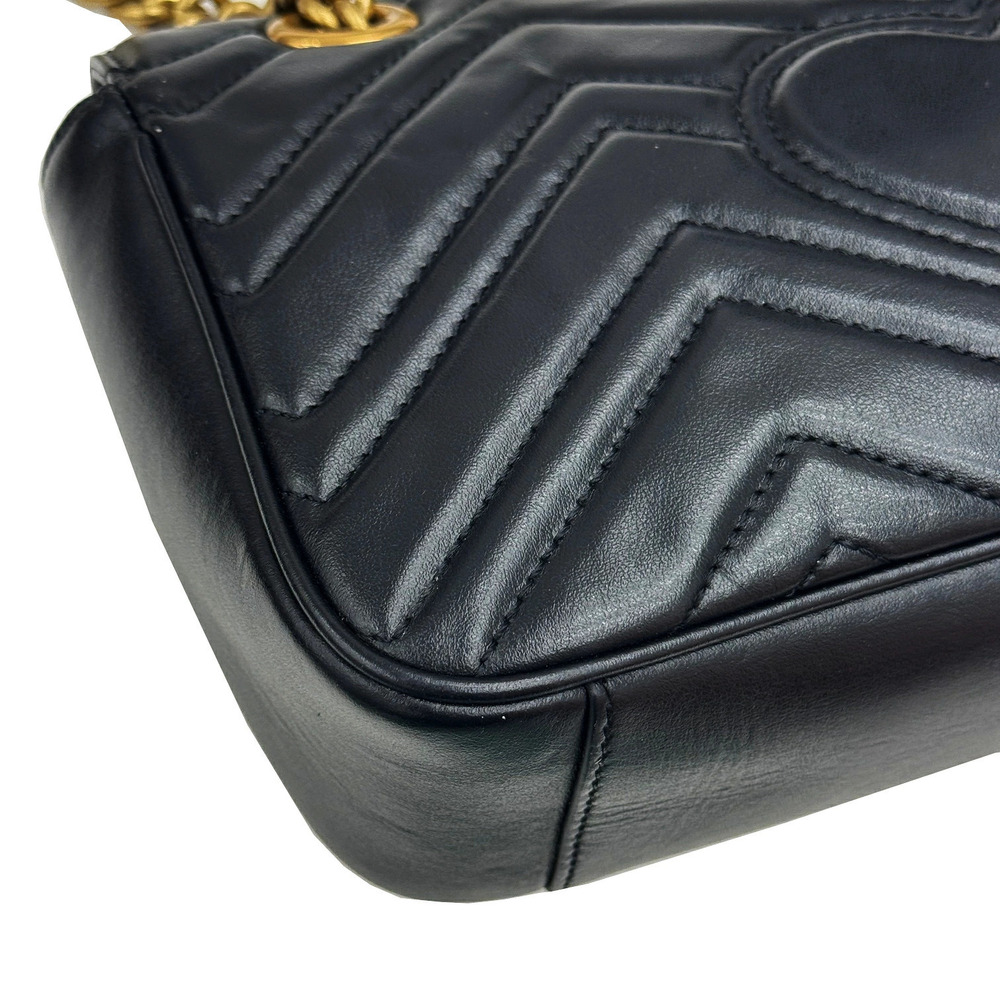 Gucci Quilted Leather Black GG Shoulder Bag Marmont - Picture 7 of 10